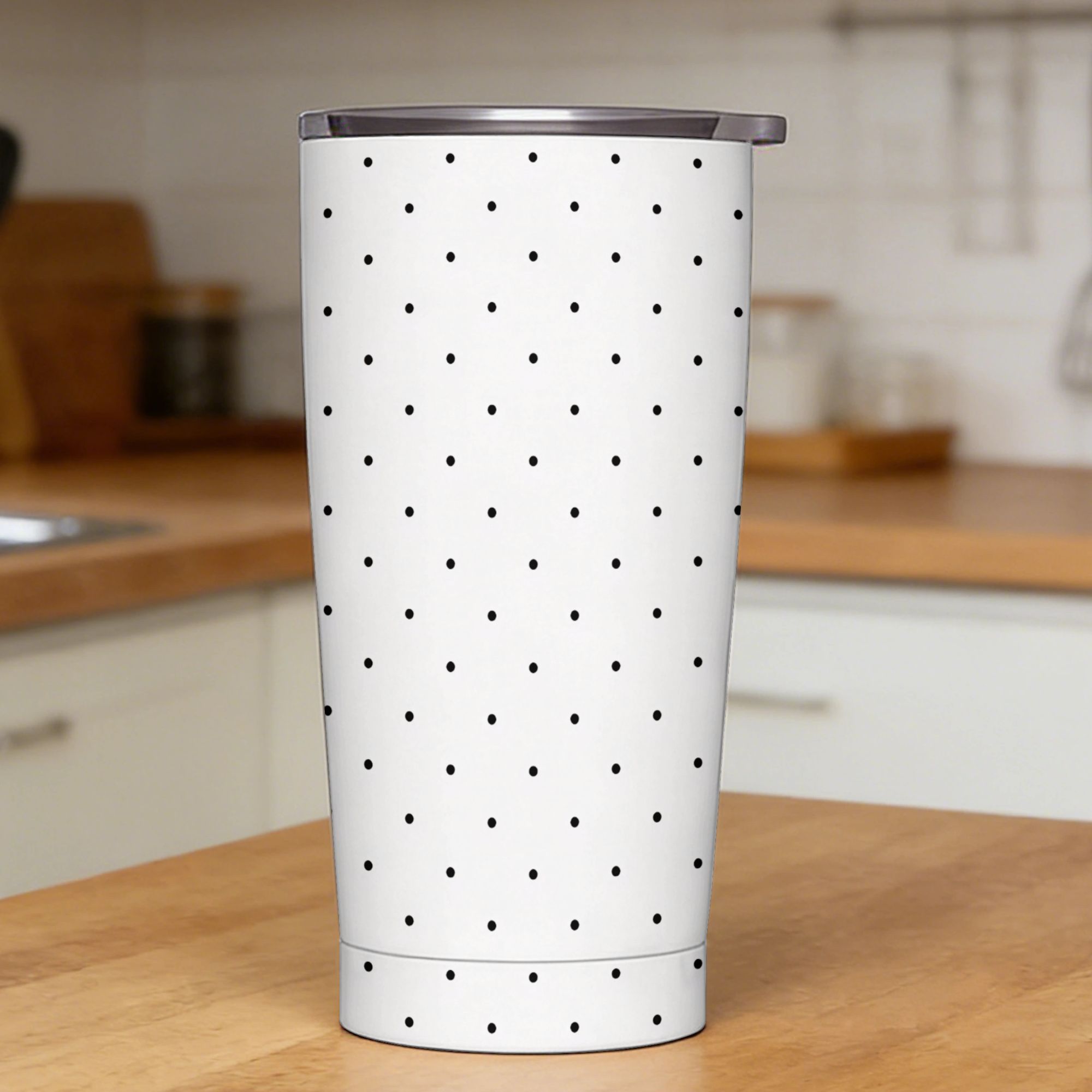 Tumbler 20Oz White - كوب ستانلس ستيل بنقشة منقطة باللونين