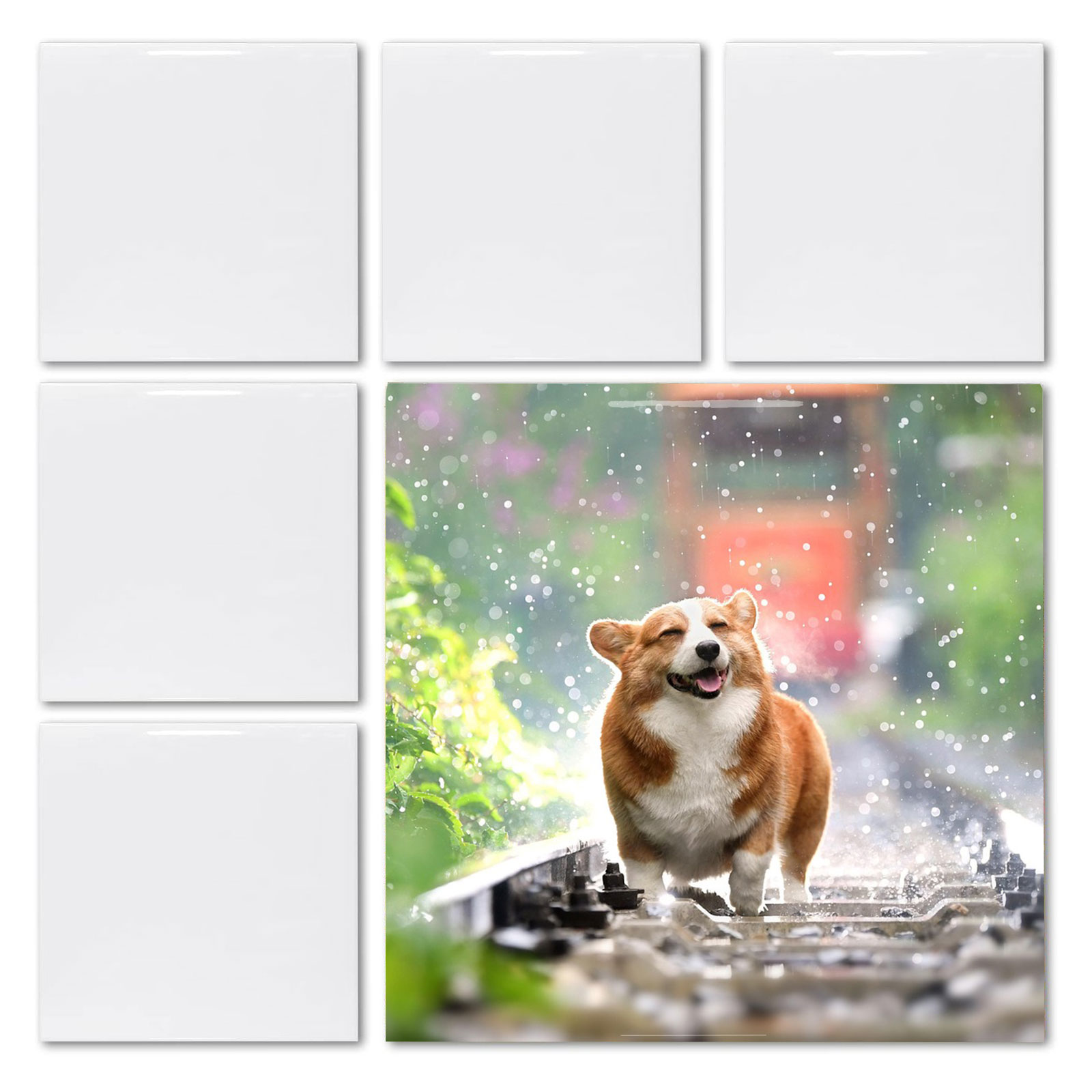 Ceramic Tile Blank - 20 قطعة بلاط مربع أبيض لامع