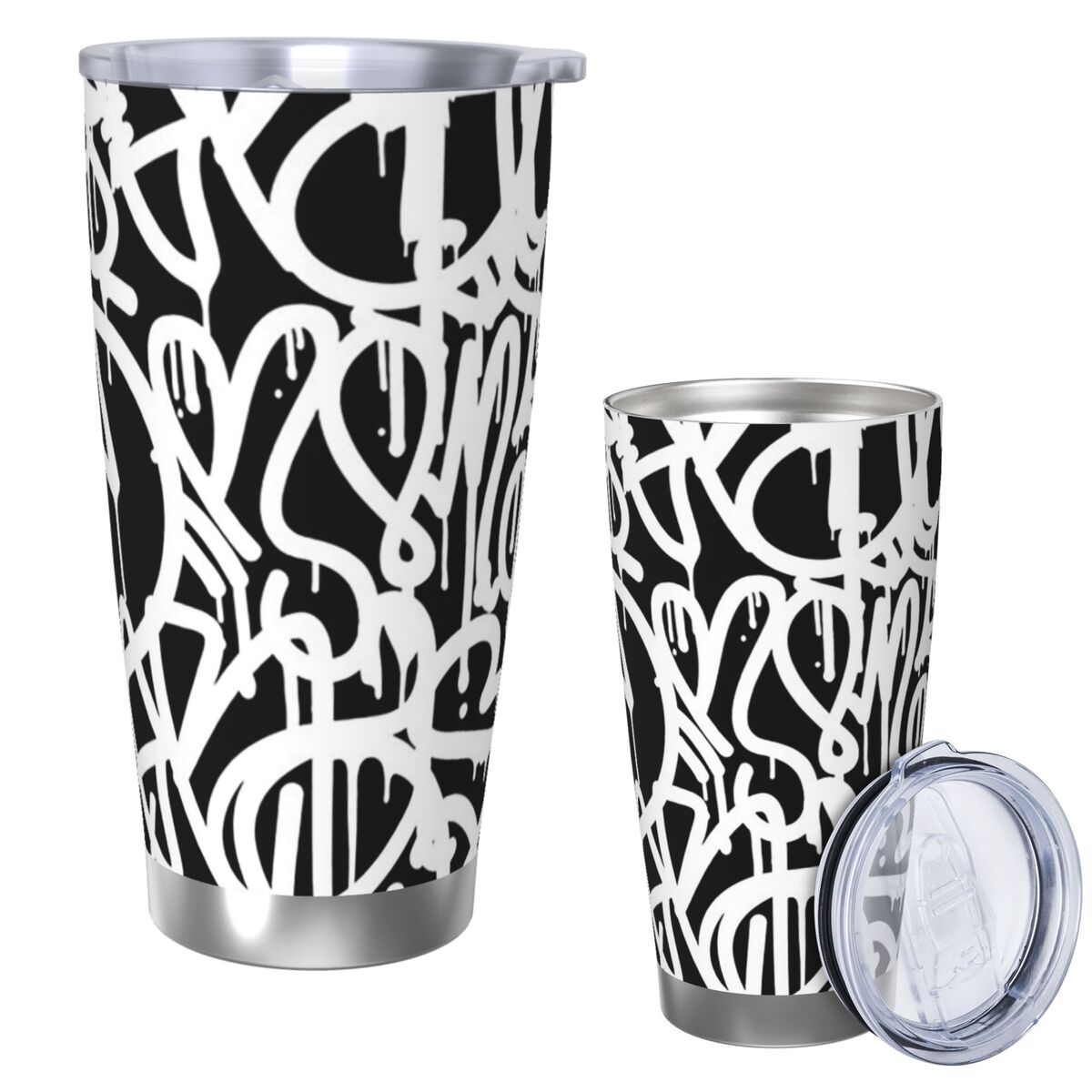 Tumbler 20Oz White - أبيض وأسود الكتابة على الجدران الفولاذ