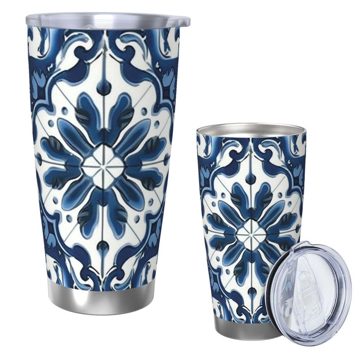Tumbler 20Oz White - الأزرق والأبيض نمط الماجوليكا بهلوان من