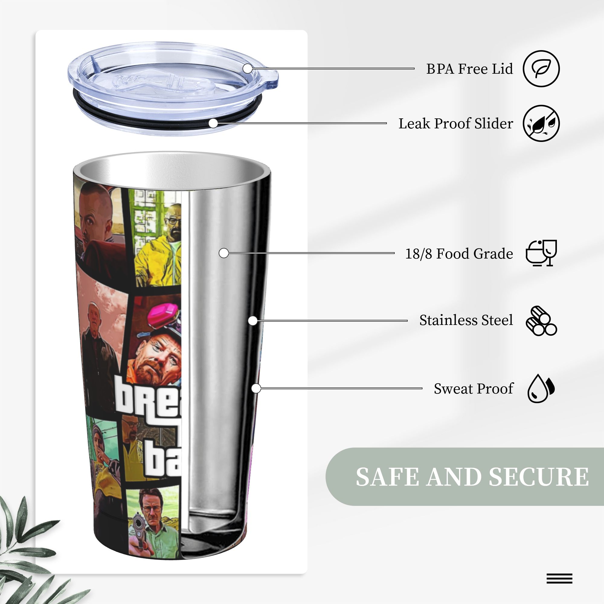 كوب حراري معزول بتصميم ورقة بر - مراجعة Tumbler 20Oz White وسعره