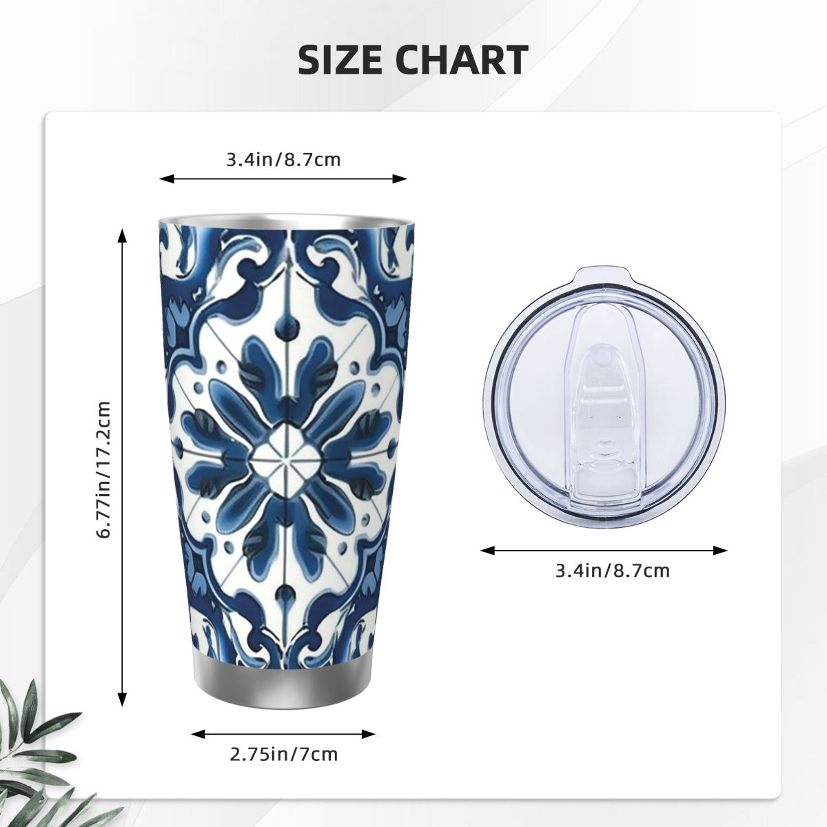 الأزرق والأبيض نمط الماجوليكا  - مراجعة Tumbler 20Oz White وسعره